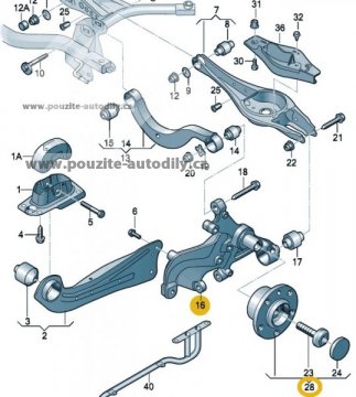 Těhlice + nábojka, zadní levá Seat, 5Q0505435F, 8V0598611