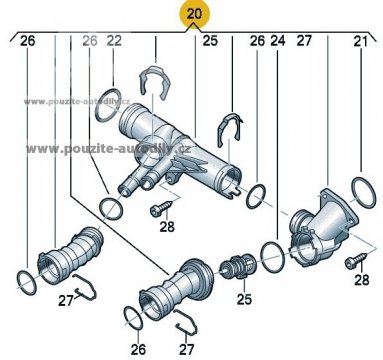 Skříň regulátoru chladící vody, termostat Seat 04L121026J