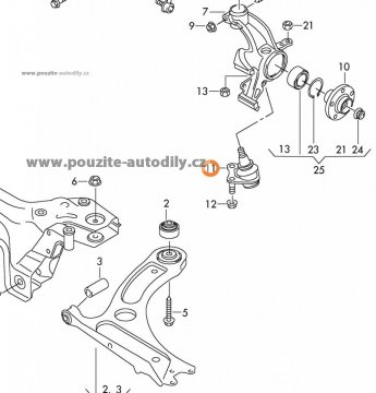 Kulový čep ramene L/P 6R0407365A, 6R0407366A Seat