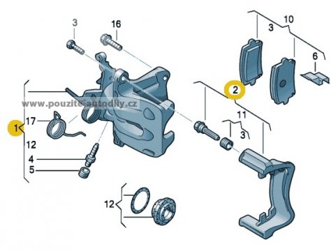 Brzdový třmen 5Q0615424B, držák 5Q0615426A vzadu vpravo Seat