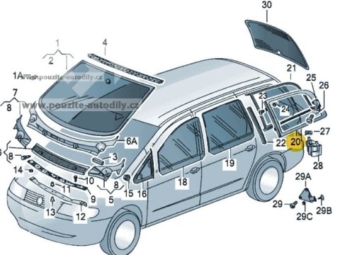 Boční sklo výklopné levé zelené Seat Alhambra 7M0845317Q