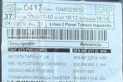 Tapecír levých zadních dveří 5F9867211D Seat Leon ST 5F 13-20