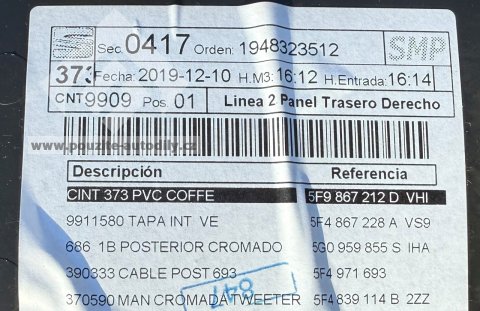 Tapecír pravých zadních dveří 5F9867212D Seat Leon ST 5F 13-20